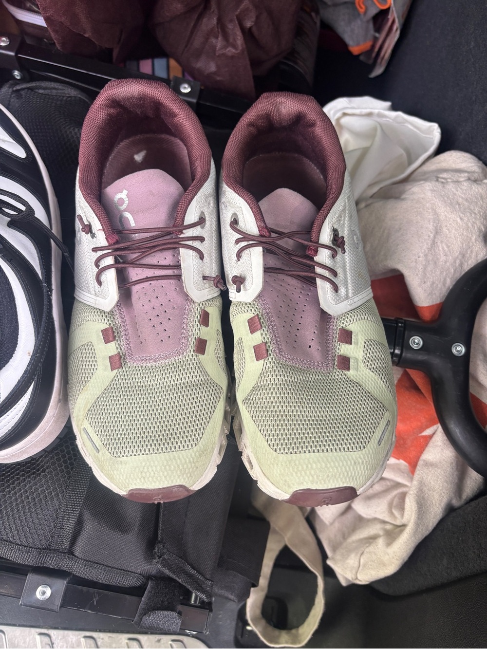 On Running Burgundy and Light Green Running Shoe